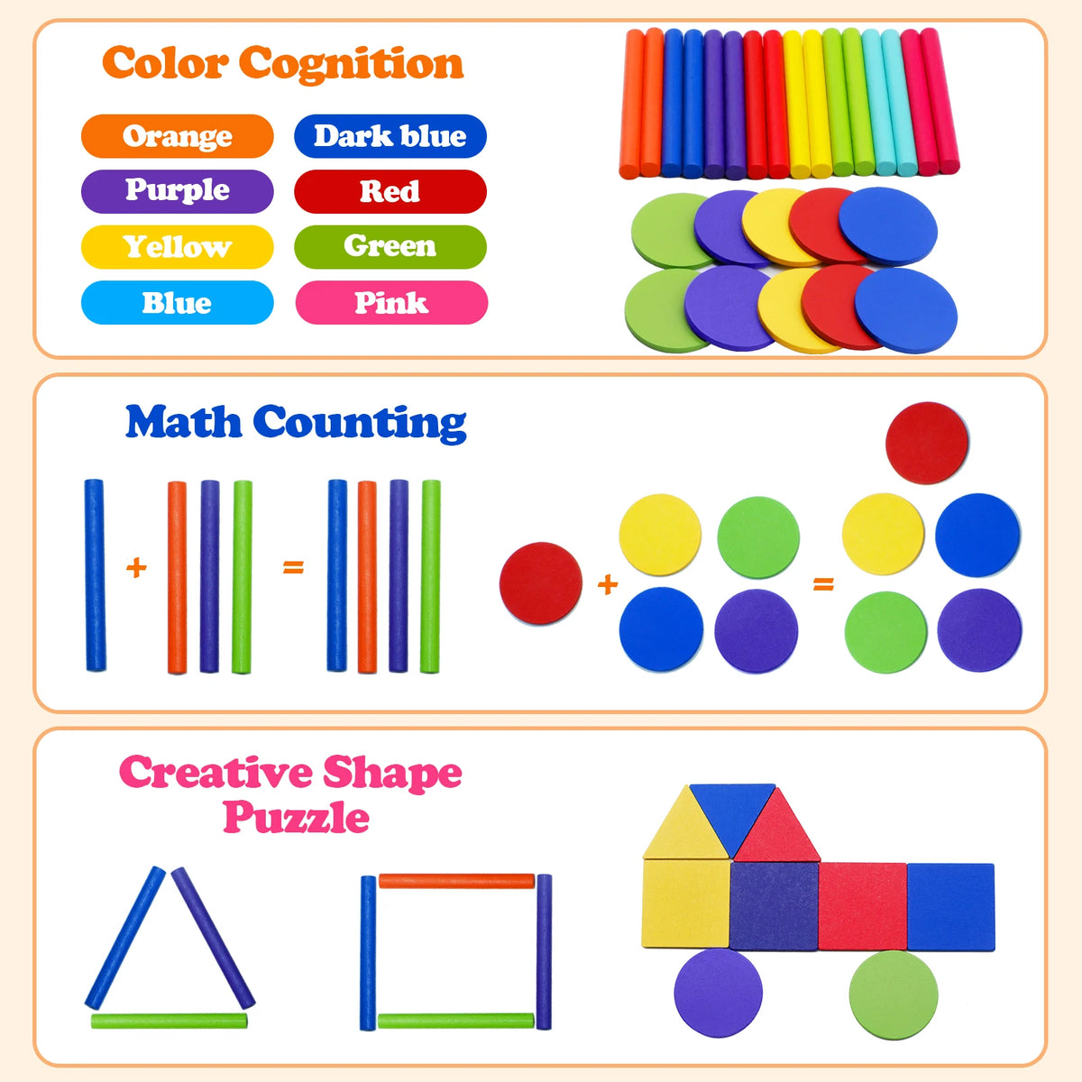 Montessori Wooden Colour Sorting Puzzle | Sensory Shape Matching Toy for Toddlers