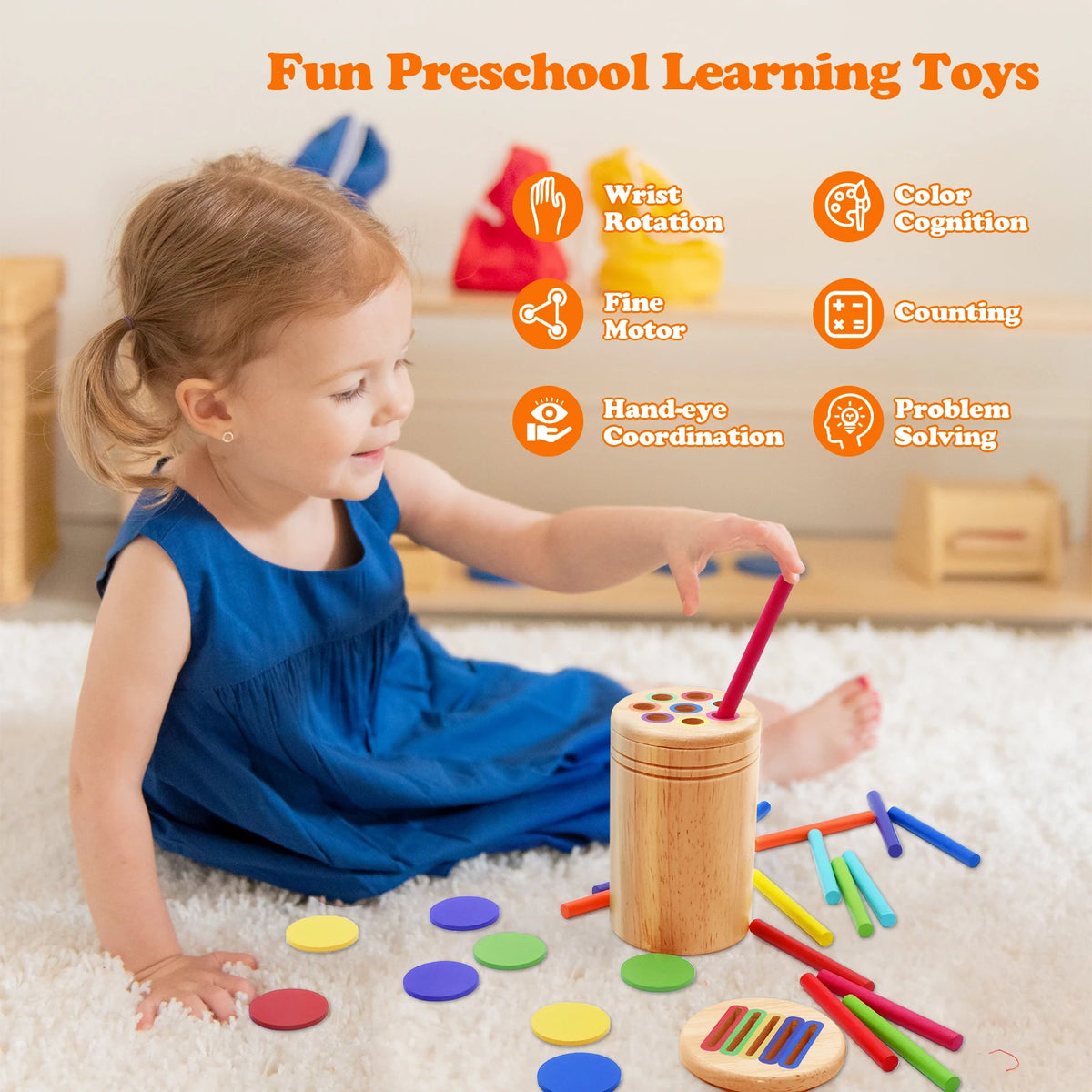 Montessori Wooden Colour Sorting Puzzle | Sensory Shape Matching Toy for Toddlers